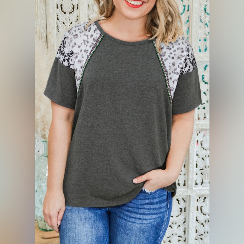 Plus Size Distressed Mix Print Sleeve Tee - Picture 3 of 5